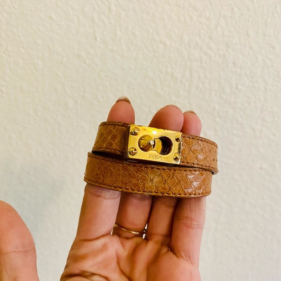 Fendi snakeskin wrap bracelet with gold buckle - Picture 1 of 3